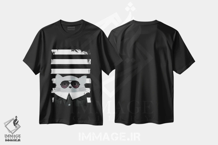 تیشرت مشکی طرح دار گربهٔ کارل، هنر دیجیتال اثر دوزال | فروشگاه ایماژ
