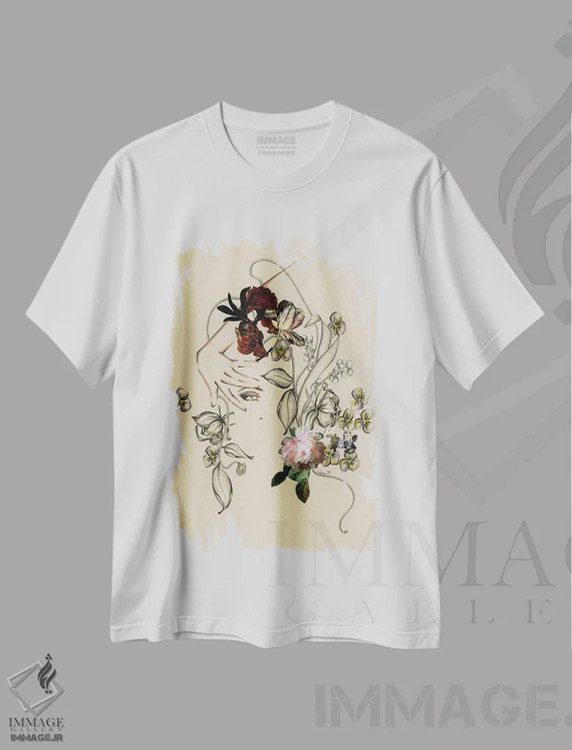 تیشرت سفید طرح دار پرترهٔ گل ها I، تزئینی اثر الی عظیزیان | فروشگاه ایماژ