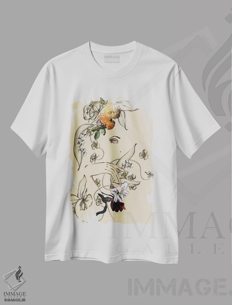 تیشرت سفید طرح دار پرترهٔ گل ها II، تزئینی اثر الی عظیزیان | immage.ir