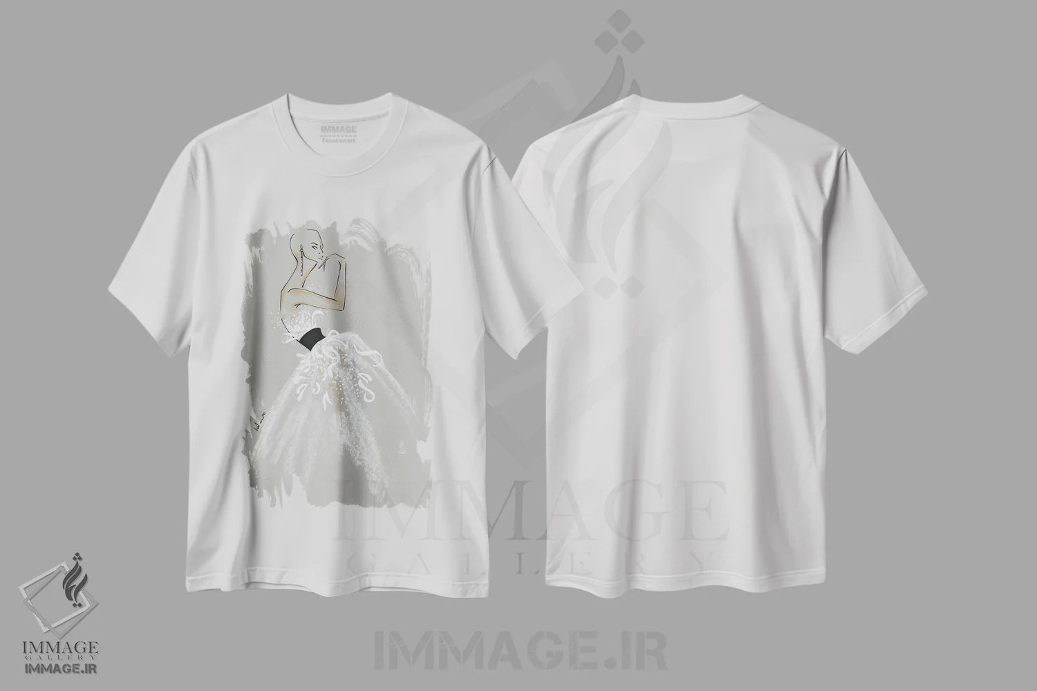 تیشرت سفید طرح دار مجموعهٔ بهار و تابستان ۲۰۲۰ الکساندر مک کویین، تزئینی اثر الی عظیزیان | فروشگاه ایماژ