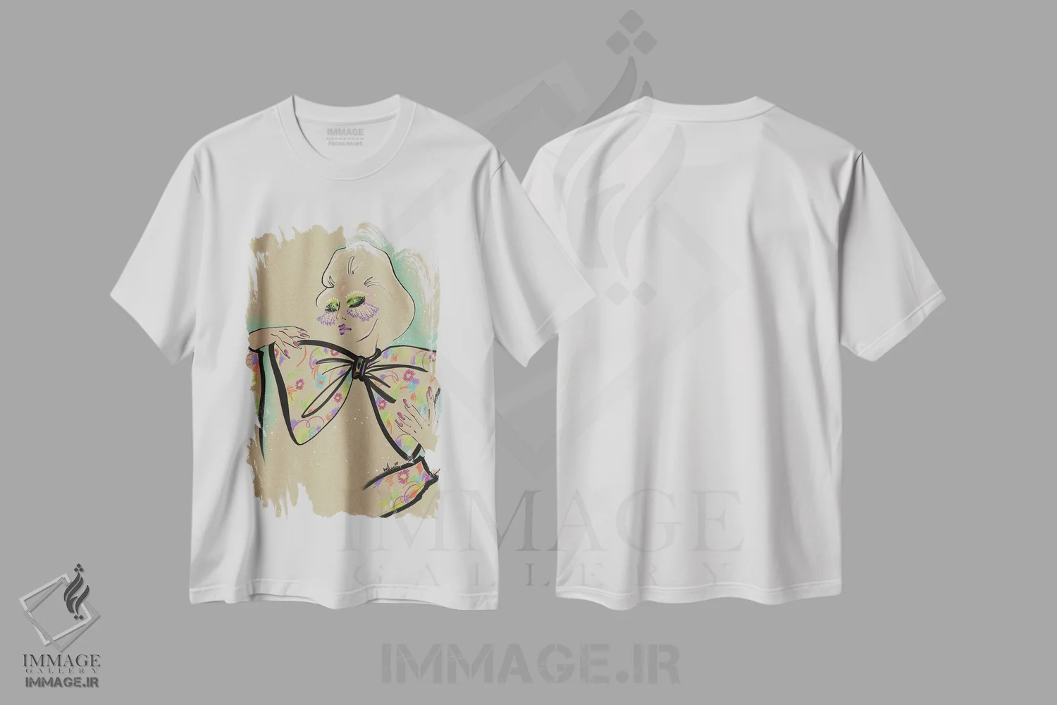تیشرت سفید طرح دار نقش ها و پاپیون ها، تزئینی اثر الی عظیزیان | immage.ir