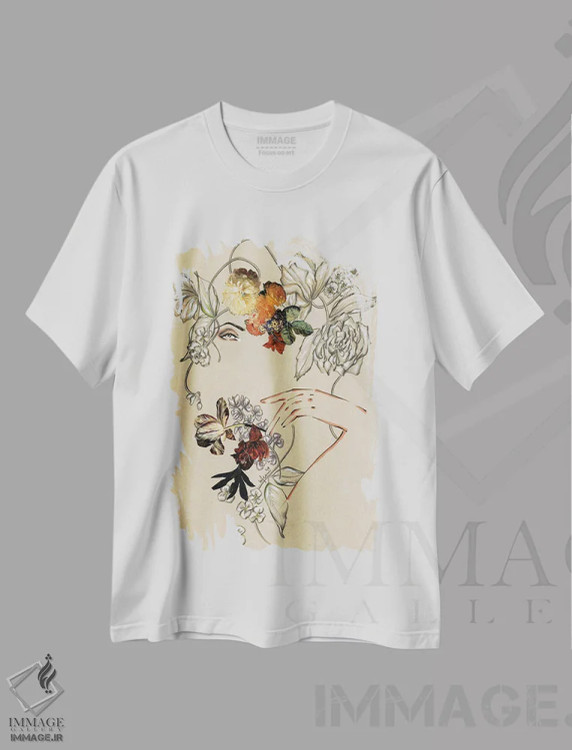 تیشرت سفید طرح دار پرترهٔ گل ها III، دست نقاشی و طراحی دستی اثر الی عظیزیان | immage.ir