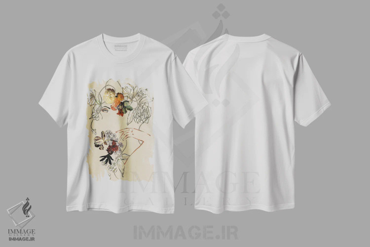 تیشرت سفید طرح دار پرترهٔ گل ها III، دست نقاشی و طراحی دستی اثر الی عظیزیان | immage.ir