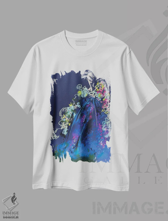 تیشرت سفید طرح دار گل های پاستلی بهاری، تزئینی اثر الی عظیزیان | فروشگاه ایماژ