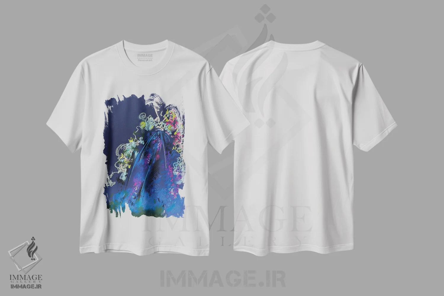 تیشرت سفید طرح دار گل های پاستلی بهاری، تزئینی اثر الی عظیزیان | فروشگاه ایماژ