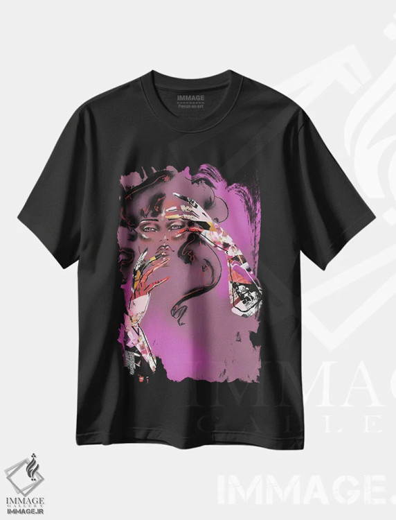 تیشرت مشکی طرح دار صورتت را لمس نکن، تزئینی اثر الی عظیزیان | فروشگاه ایماژ