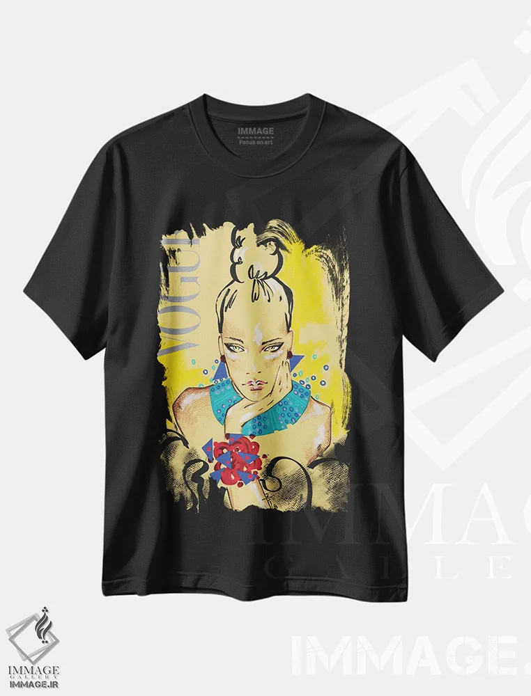 تیشرت مشکی طرح دار ووگ ایتالیا، تزئینی اثر الی عظیزیان | immage.ir