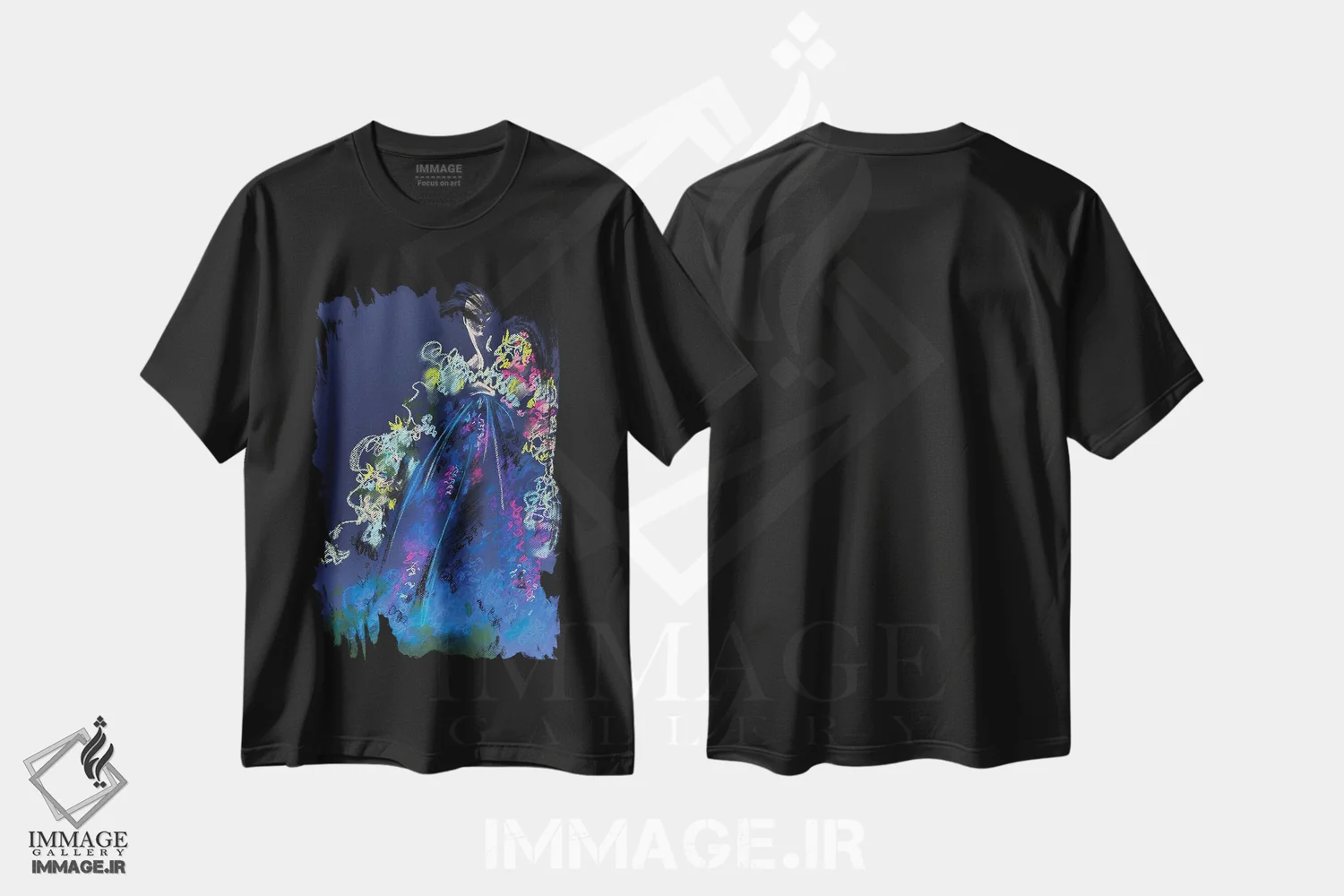 تیشرت مشکی طرح دار گل های پاستلی بهاری، تزئینی اثر الی عظیزیان | immage.ir