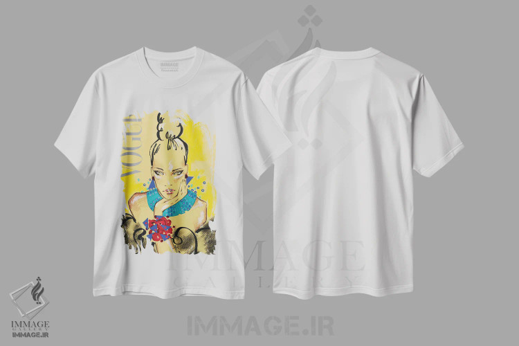 تیشرت سفید طرح دار ووگ ایتالیا، تزئینی اثر الی عظیزیان | فروشگاه ایماژ