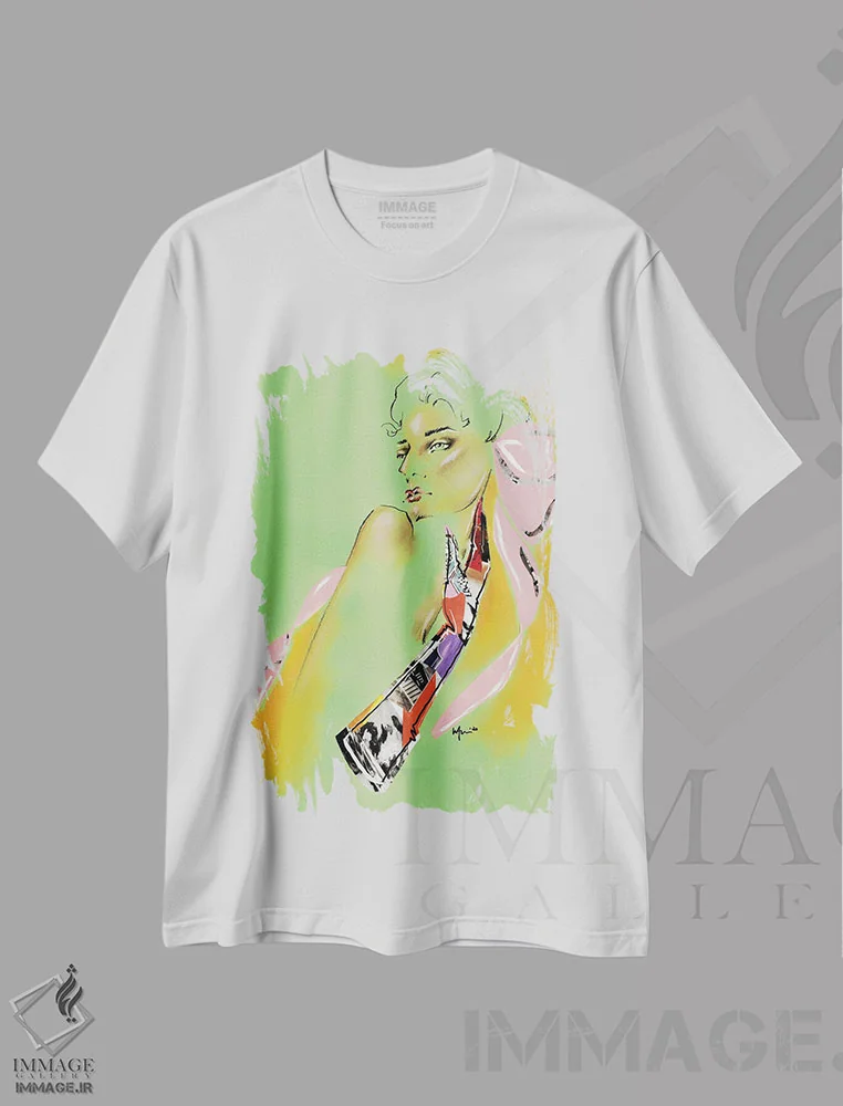 تیشرت سفید طرح دار کلاژ پاپیون صورتی، تزئینی اثر الی عظیزیان | فروشگاه ایماژ