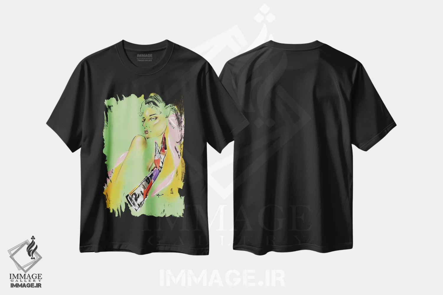 تیشرت مشکی طرح دار کلاژ پاپیون صورتی، تزئینی اثر الی عظیزیان | immage.ir