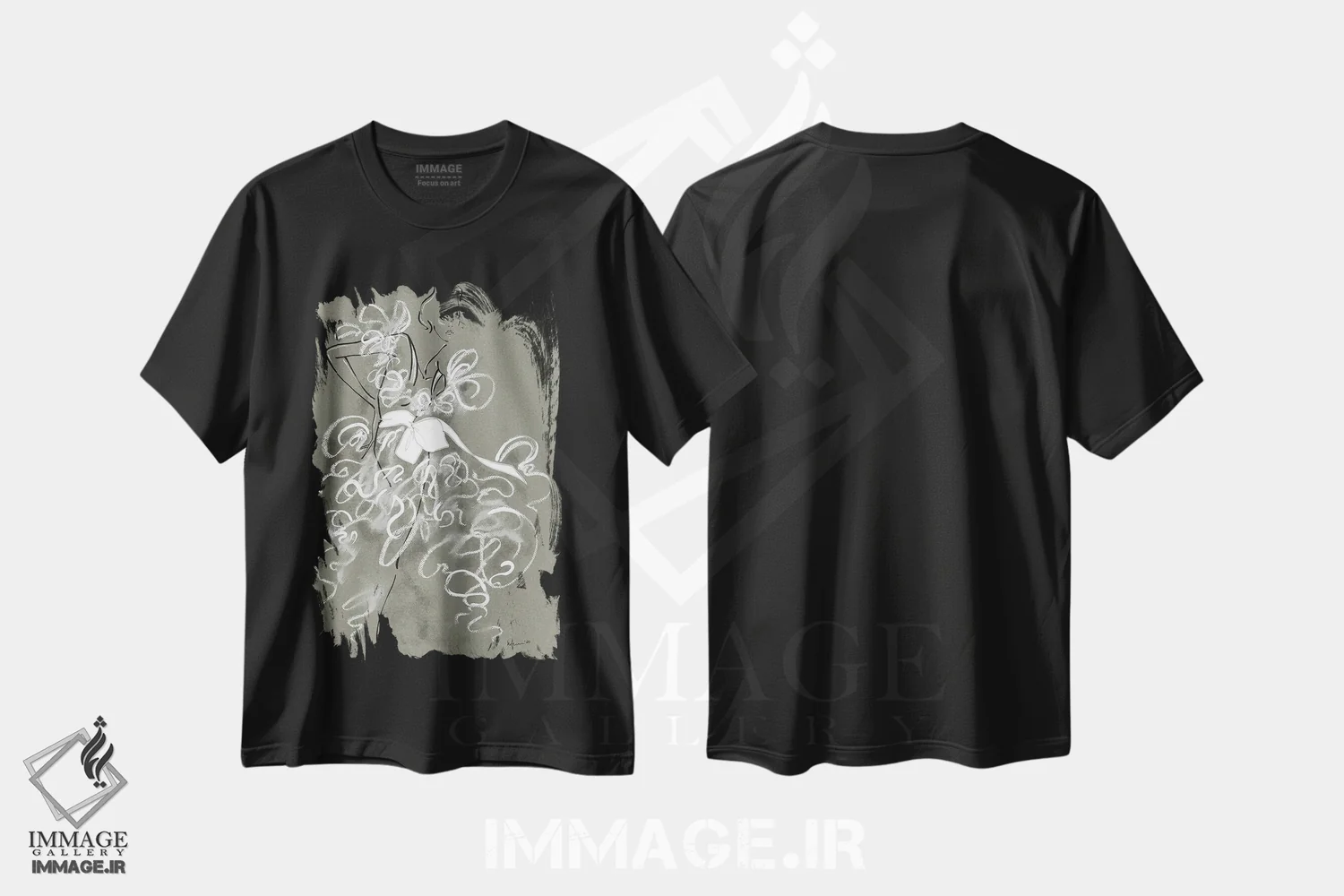 تیشرت مشکی طرح دار کوتور جدید I، دست نقاشی و طراحی دستی اثر الی عظیزیان | فروشگاه ایماژ