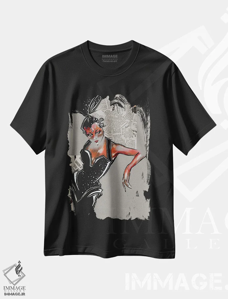 تیشرت مشکی طرح دار کابارهٔ متوقف شده I، هنر آمریکایی آفریقایی تبار اثر الی عظیزیان | فروشگاه ایماژ