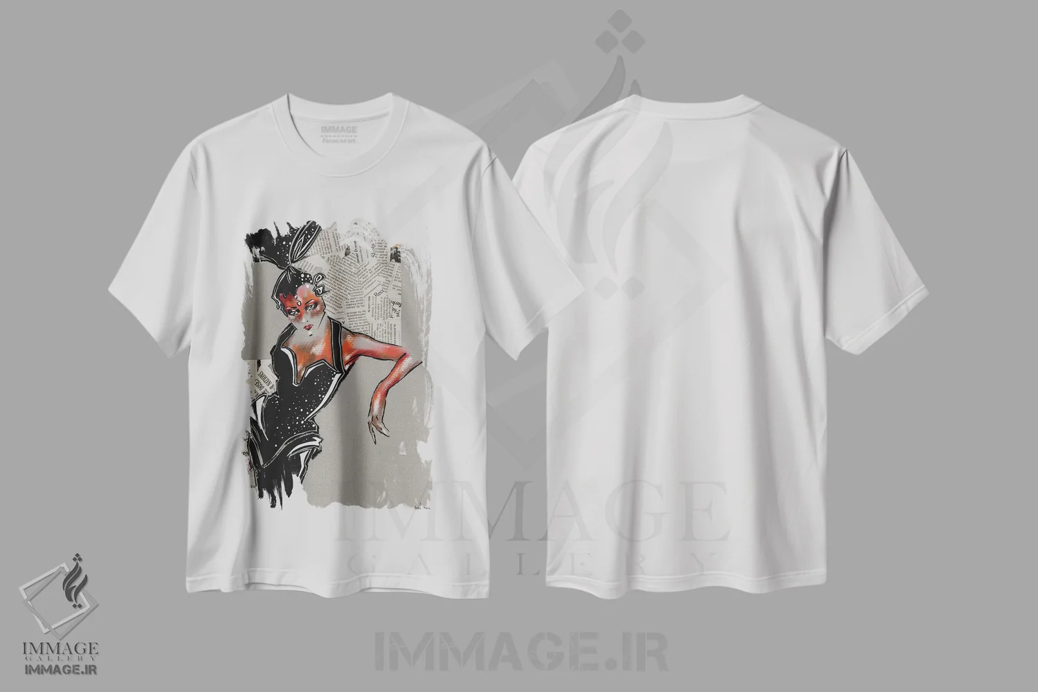 تیشرت سفید طرح دار کابارهٔ متوقف شده I، هنر آمریکایی آفریقایی تبار اثر الی عظیزیان | immage.ir