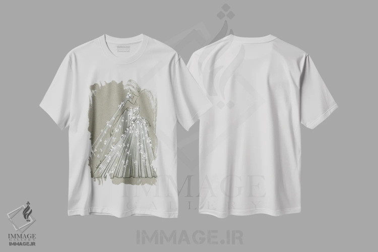 تیشرت سفید طرح دار حرکات مد عروس، تزئینی اثر الی عظیزیان | فروشگاه ایماژ