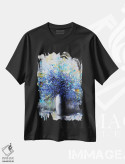 تیشرت مشکی طرح دار گل های آبی، دکور معاصر اثر اریک برونی | فروشگاه ایماژ