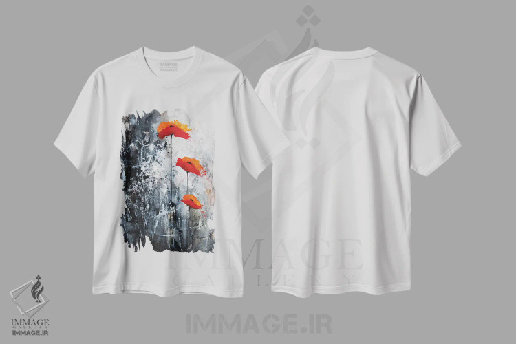 تیشرت سفید طرح دار زیبایی گذرا، آبستره اثر اریک برونی | فروشگاه ایماژ