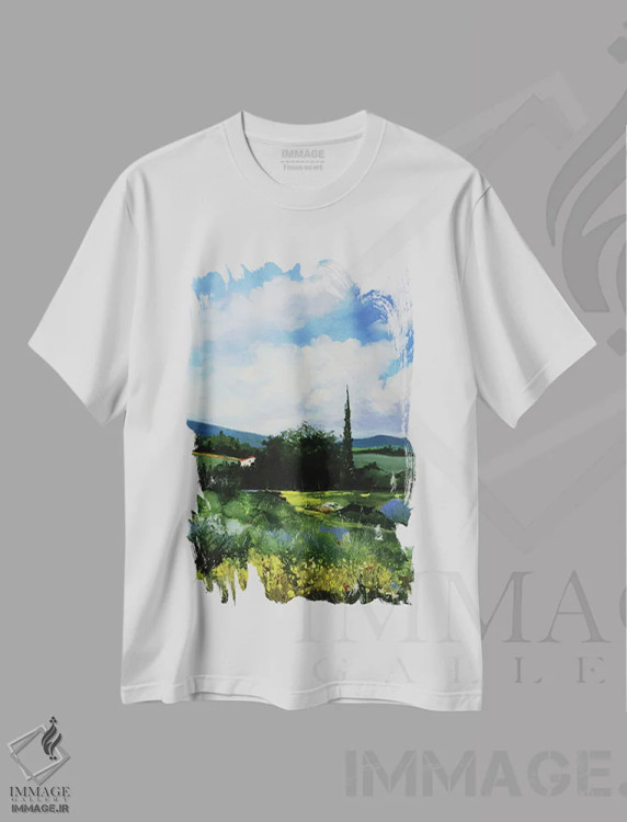 تیشرت سفید طرح دار طبیعت گلگون، دکور معاصر اثر اریک برونی | immage.ir
