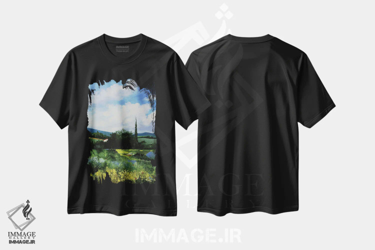 تیشرت مشکی طرح دار طبیعت گلگون، دکور معاصر اثر اریک برونی | فروشگاه ایماژ