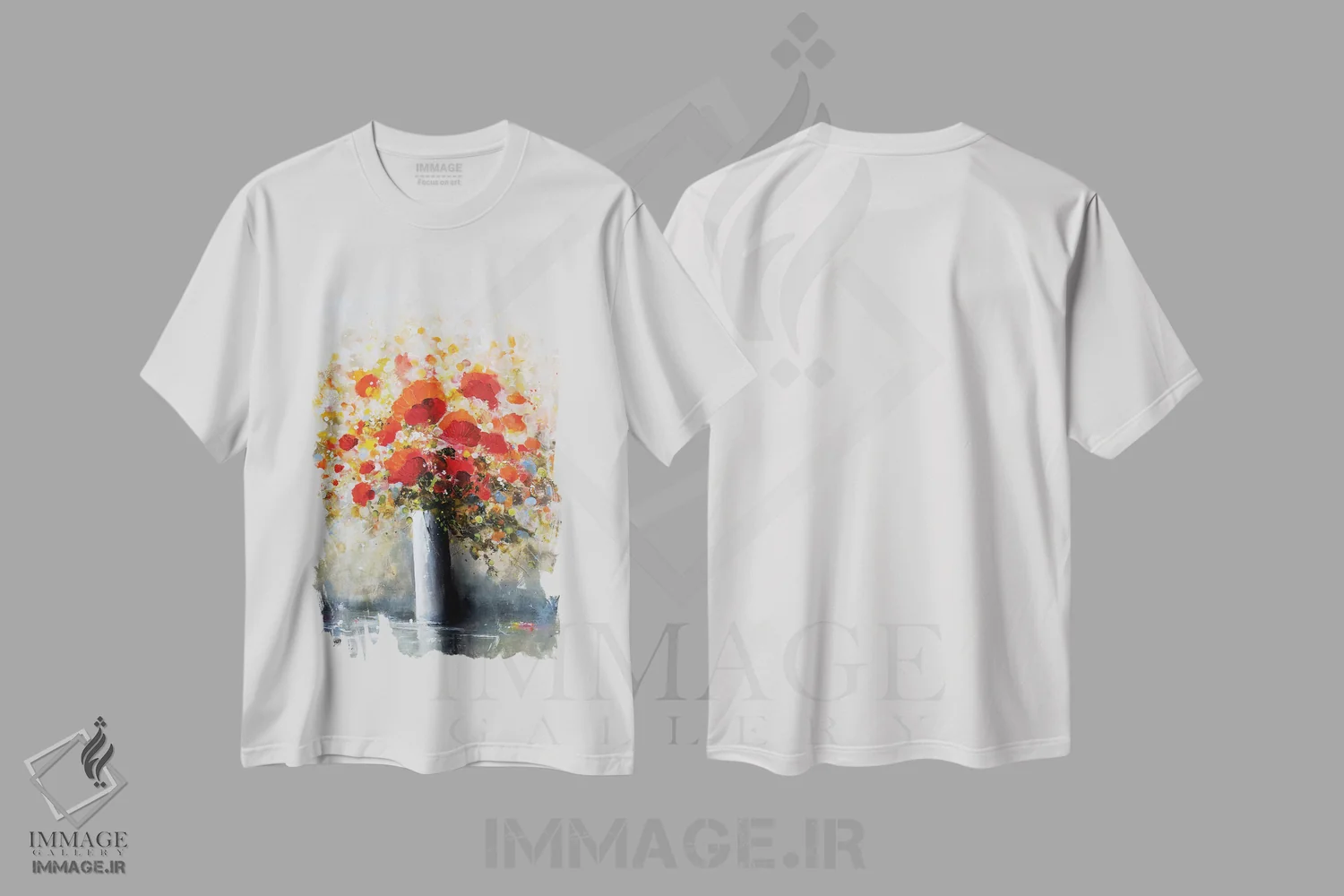 تیشرت سفید طرح دار دسته گل شقایق، دکور معاصر اثر اریک برونی | فروشگاه ایماژ