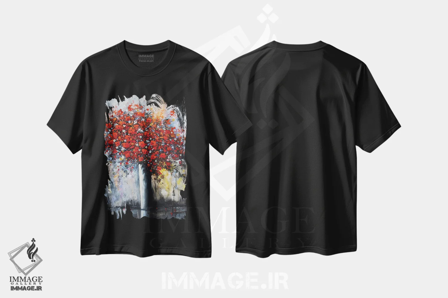 تیشرت مشکی طرح دار دسته گل گل های قرمز، دکور معاصر اثر اریک برونی | immage.ir