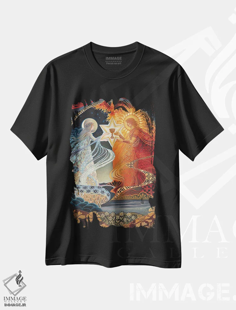 تیشرت مشکی طرح دار ازدواج کیمیاگری، هنر فاخر معاصر اثر امیلی بالیوت | فروشگاه ایماژ