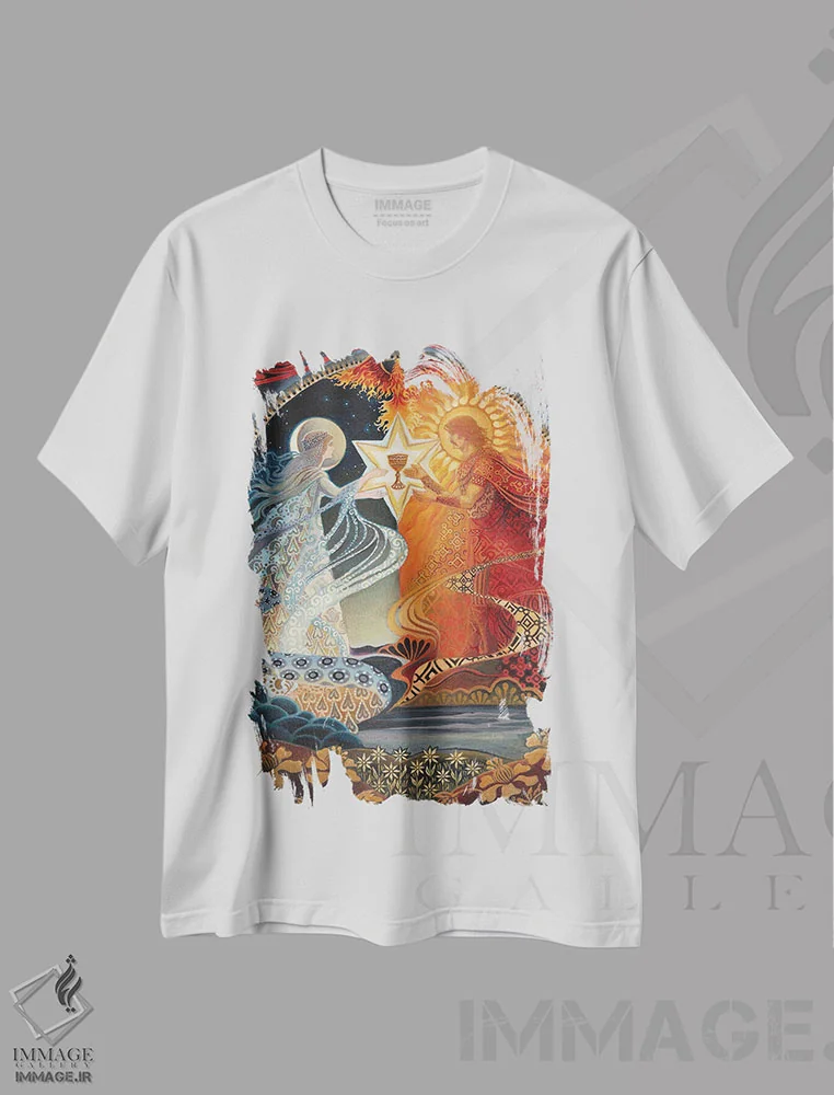 تیشرت سفید طرح دار ازدواج کیمیاگری، هنر فاخر معاصر اثر امیلی بالیوت | immage.ir
