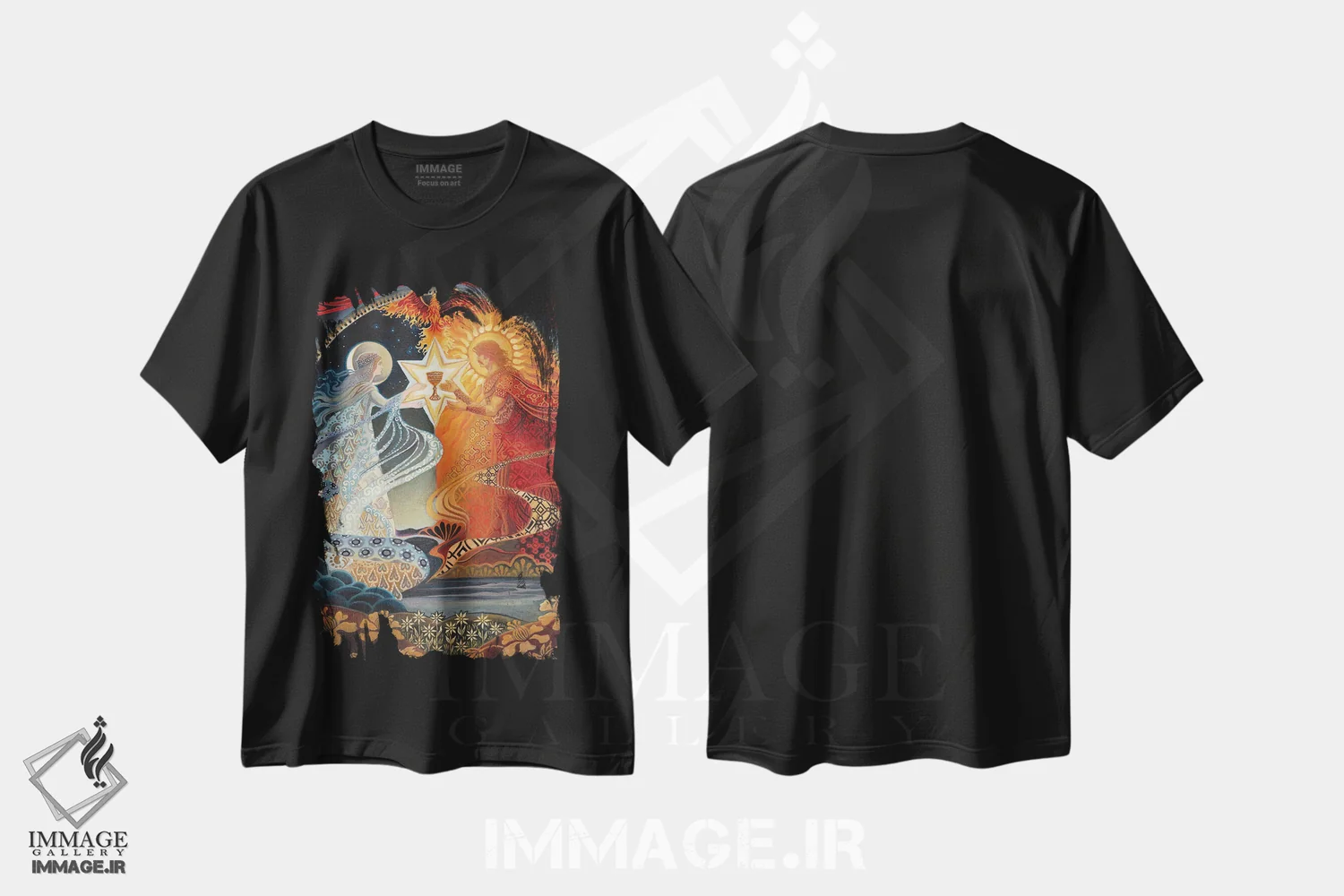 تیشرت مشکی طرح دار ازدواج کیمیاگری، هنر فاخر معاصر اثر امیلی بالیوت | فروشگاه ایماژ