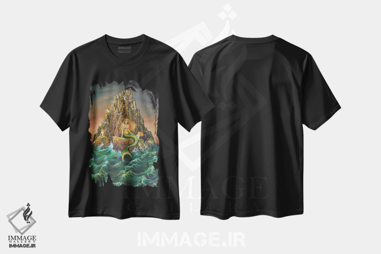 تیشرت مشکی طرح دار پری دریایی ها، تزئینی اثر امیلی بالیوت | فروشگاه ایماژ