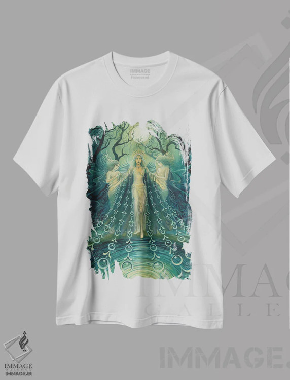 تیشرت سفید طرح دار نیکس: الهه شب، تزئینی اثر امیلی بالیوت | immage.ir