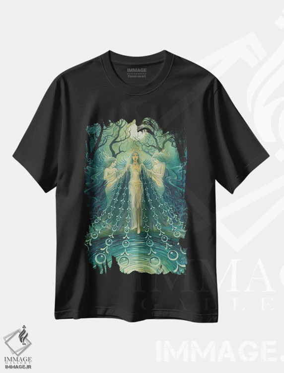 تیشرت مشکی طرح دار نیکس: الهه شب، تزئینی اثر امیلی بالیوت | فروشگاه ایماژ