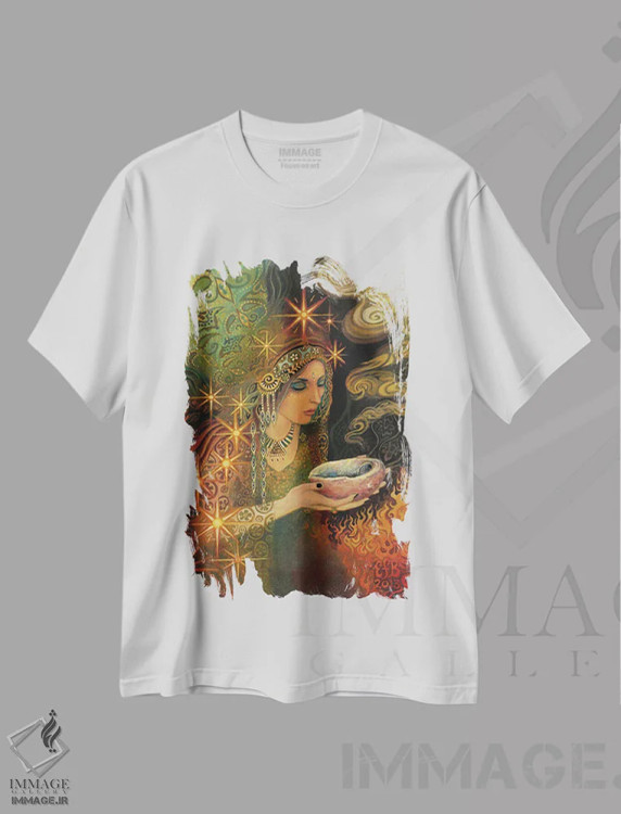 تیشرت سفید طرح دار الهه خردمند، مدیوم اثر امیلی بالیوت | فروشگاه ایماژ