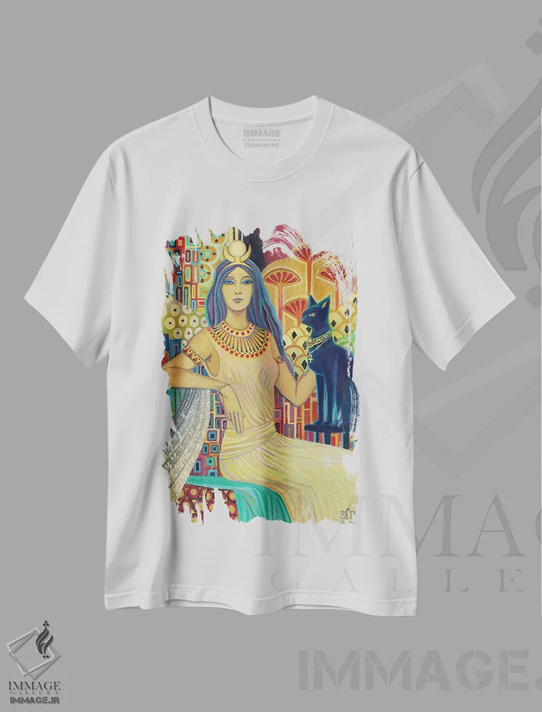 تیشرت سفید طرح دار بست: الهه گربه، هنر فاخر معاصر اثر امیلی بالیوت | immage.ir