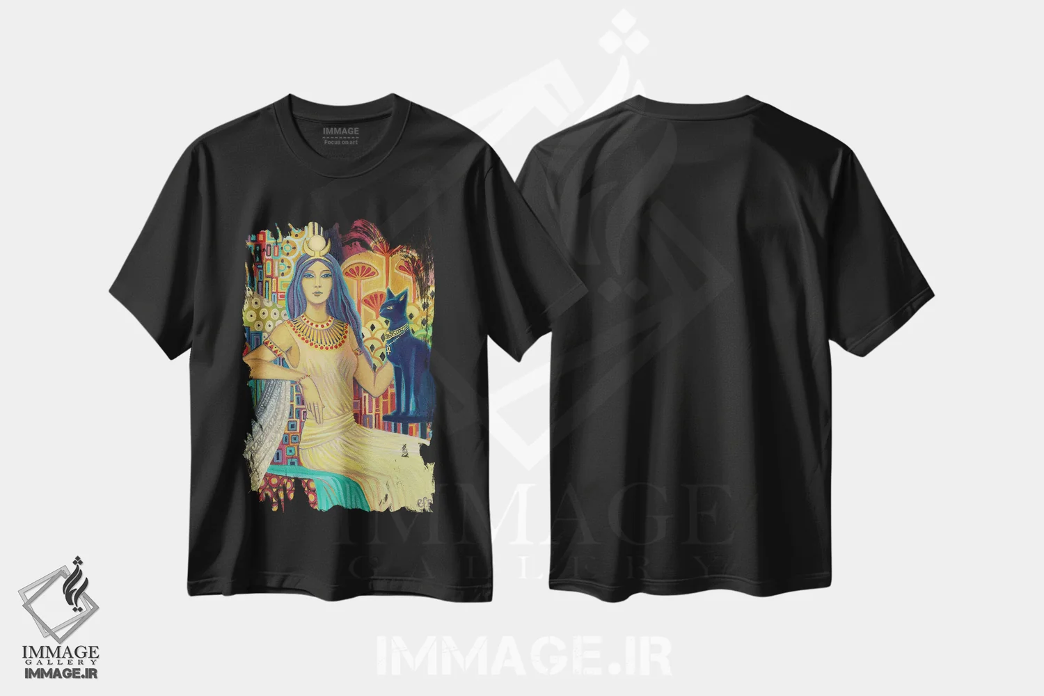تیشرت مشکی طرح دار بست: الهه گربه، هنر فاخر معاصر اثر امیلی بالیوت | فروشگاه ایماژ
