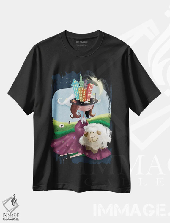 تیشرت مشکی طرح دار شهر یا روستا، هنر فاخر معاصر اثر الی بیک زاده | immage.ir