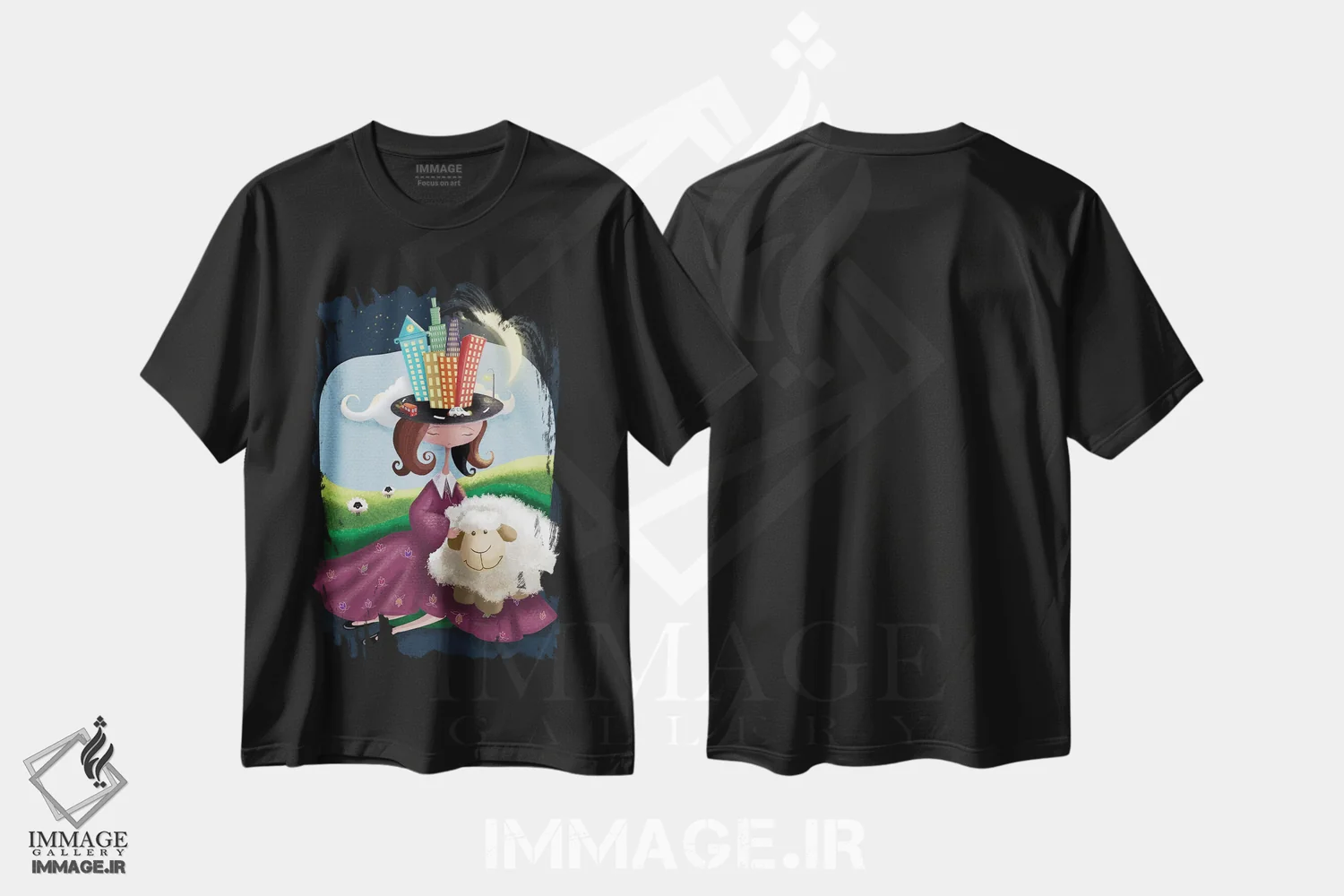 تیشرت مشکی طرح دار شهر یا روستا، هنر فاخر معاصر اثر الی بیک زاده | immage.ir