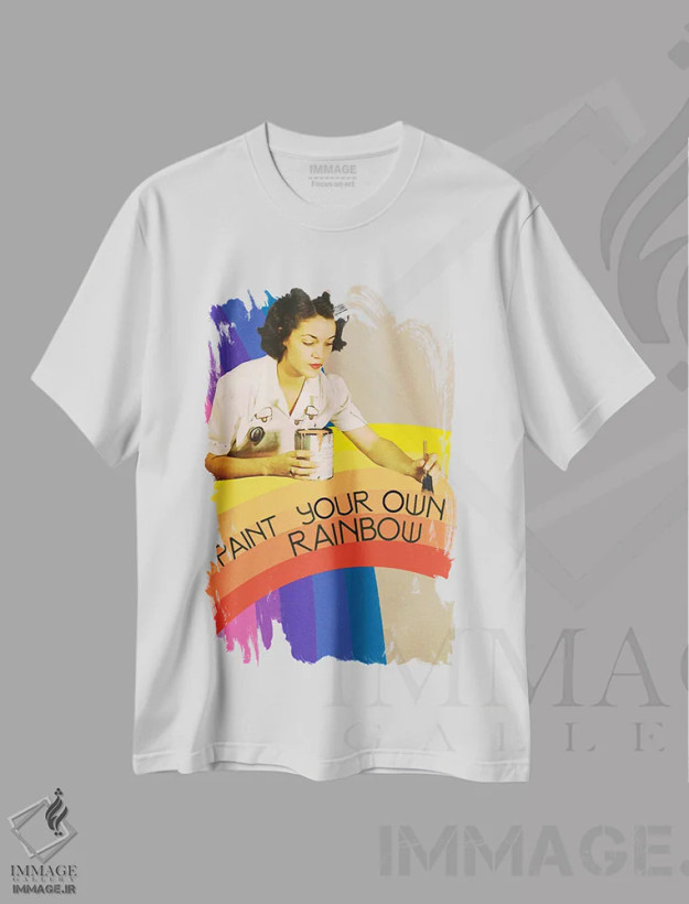 تیشرت سفید طرح دار رنگین کمان خودت را نقاشی کن، تزئینی اثر اریکا سی. برادرز | فروشگاه ایماژ