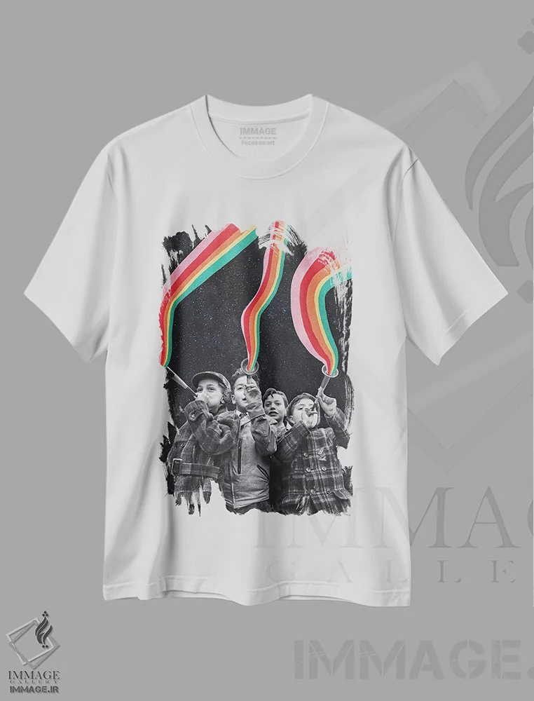 تیشرت سفید طرح دار موسیقی رنگین کمان، تزئینی اثر اریکا سی. برادرز | immage.ir