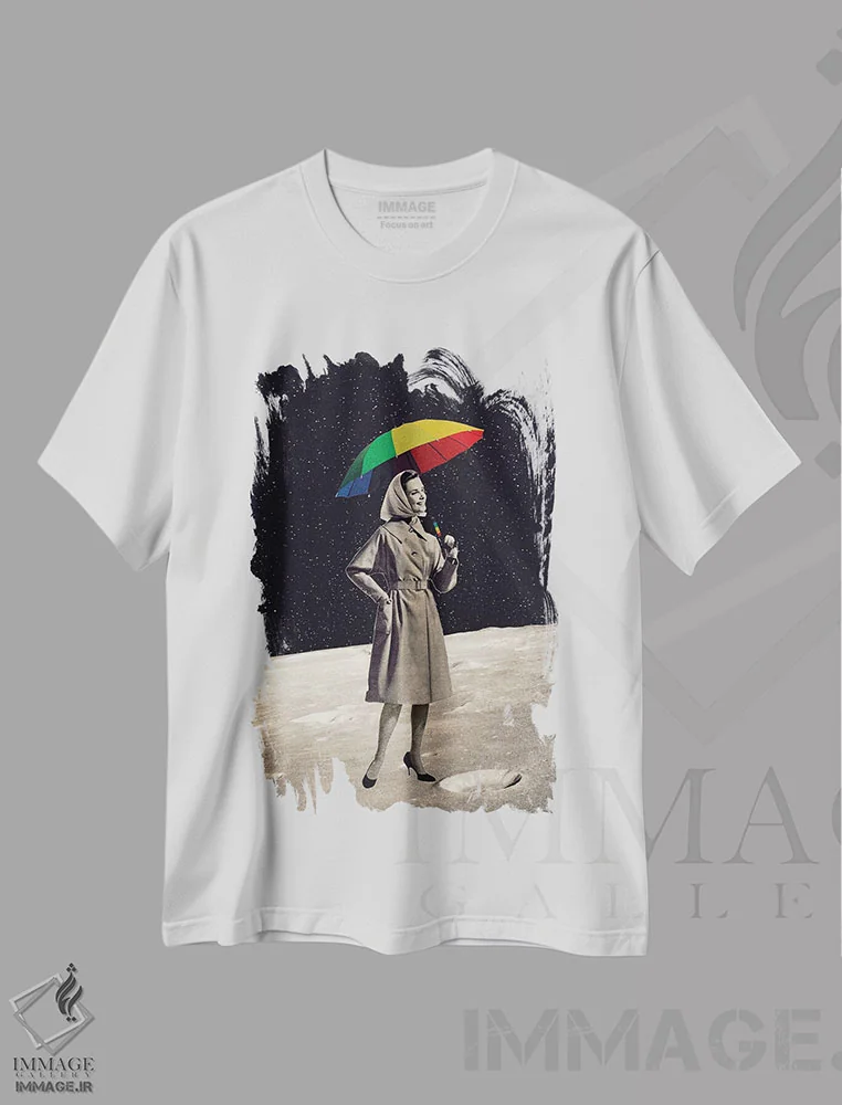 تیشرت سفید طرح دار قدم زنی تا ماه، تزئینی اثر اریکا سی. برادرز | فروشگاه ایماژ