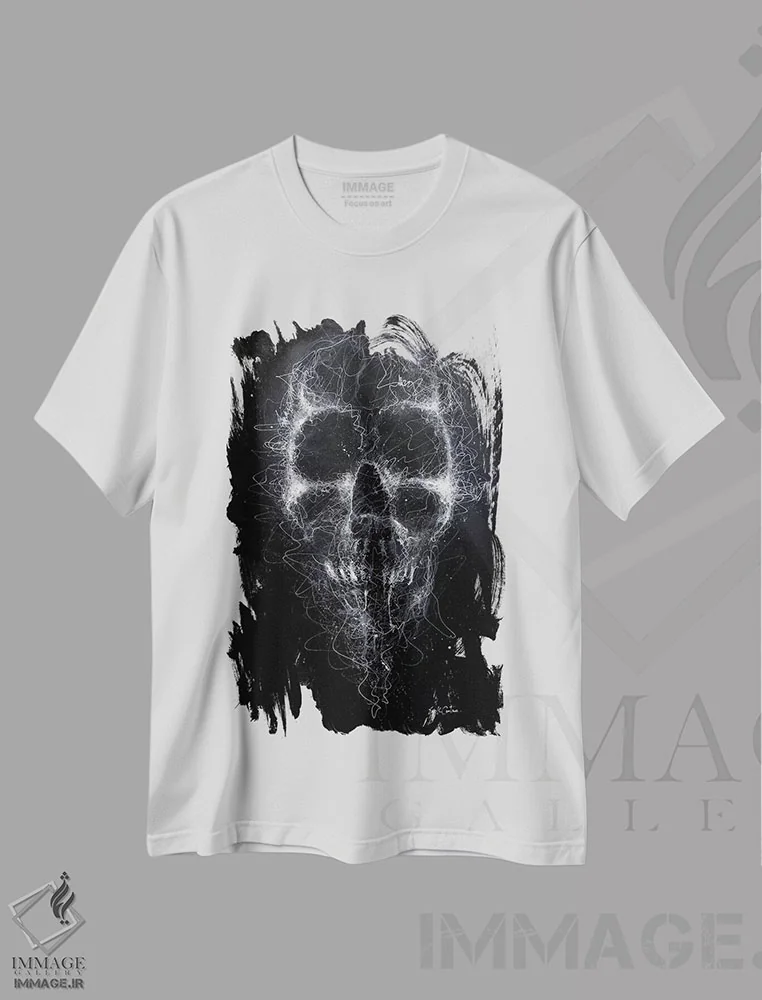 تیشرت سفید طرح دار تاریکی، هنر فاخر معاصر اثر ریک سنتنو | فروشگاه ایماژ