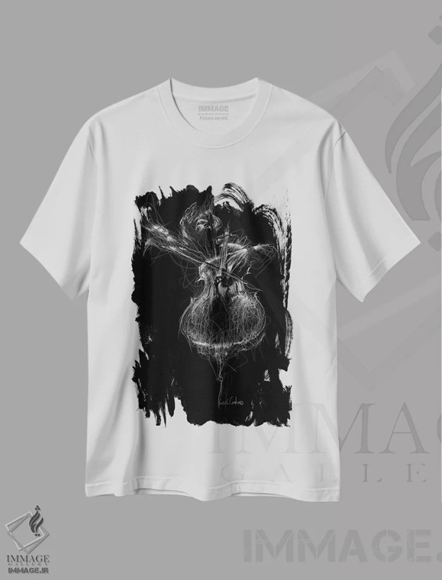 تیشرت سفید طرح دار کنترباس، نقاشی و تصویرگری سیاه و سفید اثر ریک سنتنو | فروشگاه ایماژ