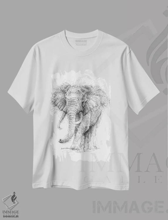 تیشرت سفید طرح دار فیل، هنر فاخر معاصر اثر ریک سنتنو | immage.ir