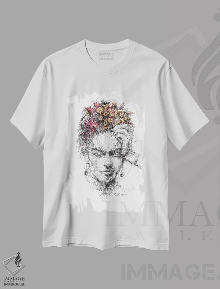 تیشرت سفید طرح دار فریدا، هنر فاخر معاصر اثر ریک سنتنو | immage.ir