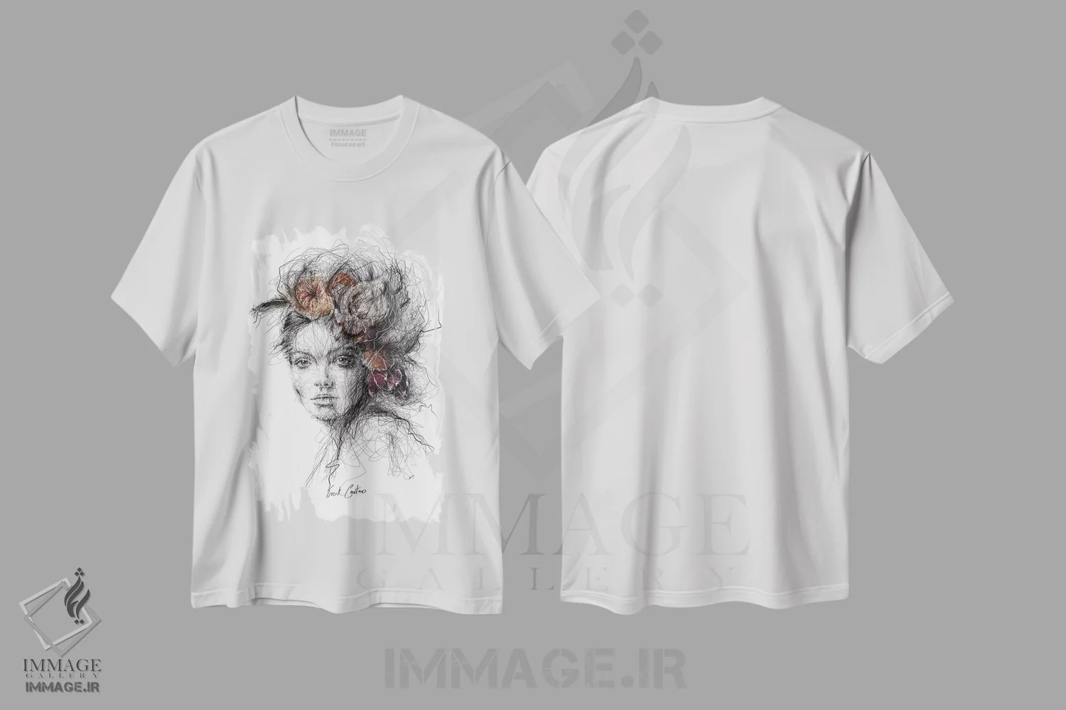 تیشرت سفید طرح دار اندیشه های گلی II، هنر فاخر معاصر اثر ریک سنتنو | فروشگاه ایماژ