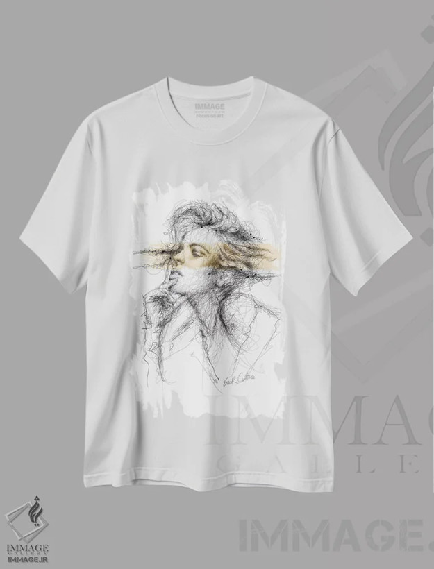 تیشرت سفید طرح دار اندیشه های طلایی، هنر فاخر معاصر اثر ریک سنتنو | فروشگاه ایماژ