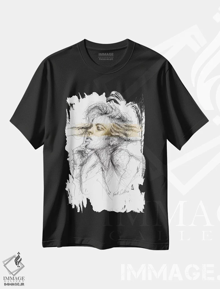 تیشرت مشکی طرح دار اندیشه های طلایی، هنر فاخر معاصر اثر ریک سنتنو | immage.ir