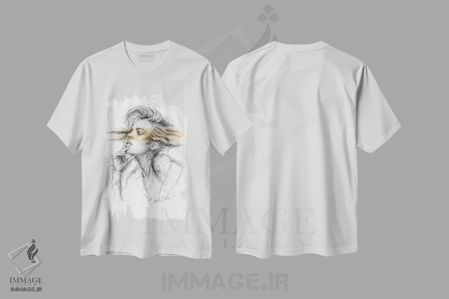 تیشرت سفید طرح دار اندیشه های طلایی، هنر فاخر معاصر اثر ریک سنتنو | فروشگاه ایماژ