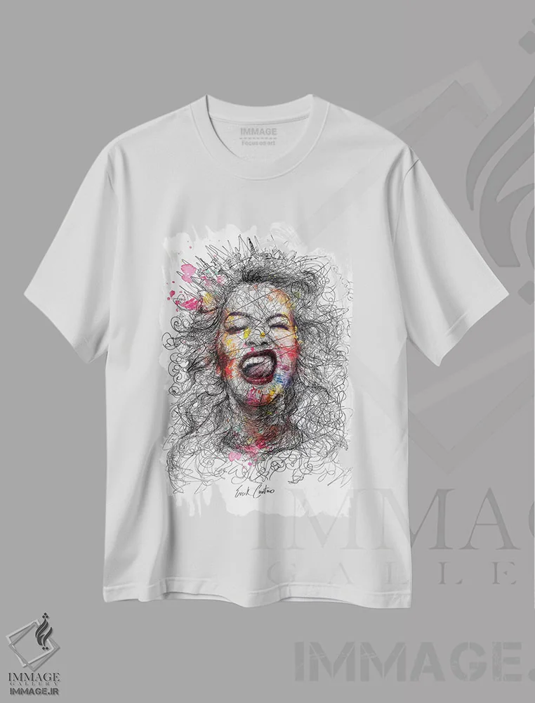 تیشرت سفید طرح دار ادا و اطوارها، هنر فاخر معاصر اثر ریک سنتنو | immage.ir