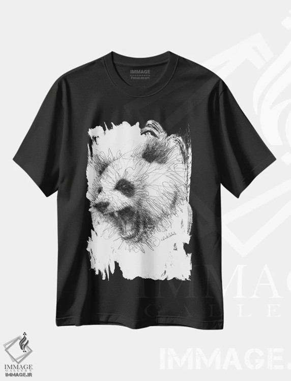تیشرت مشکی طرح دار پاندای عصبانی، هنر فاخر معاصر اثر ریک سنتنو | immage.ir