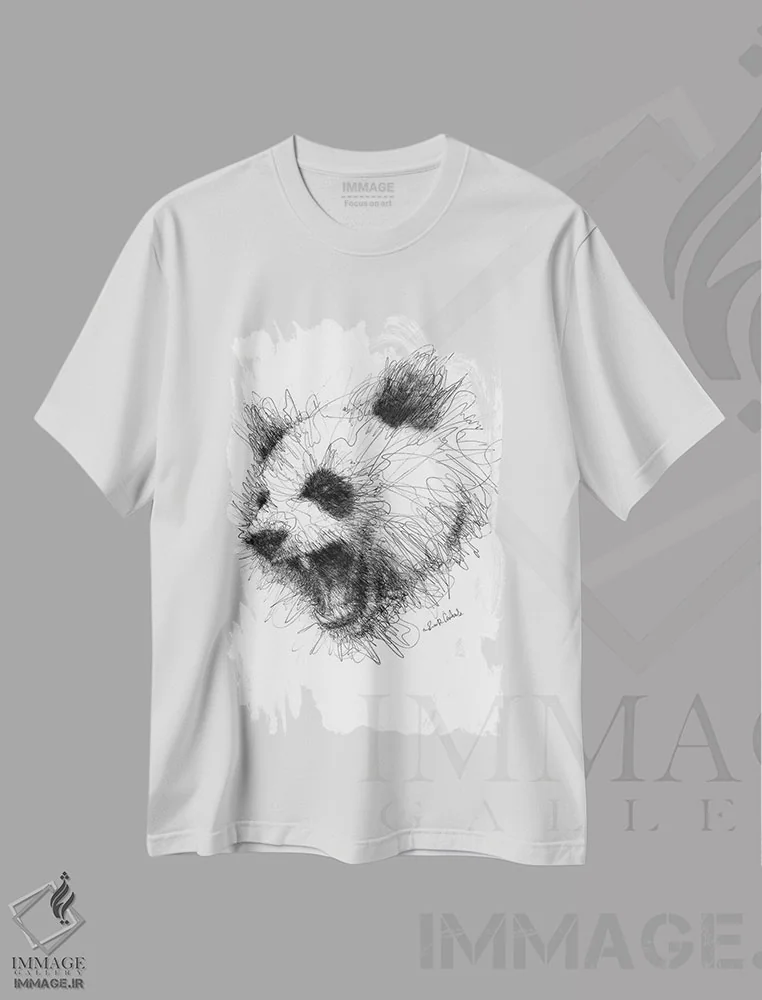 تیشرت سفید طرح دار پاندای عصبانی، هنر فاخر معاصر اثر ریک سنتنو | فروشگاه ایماژ